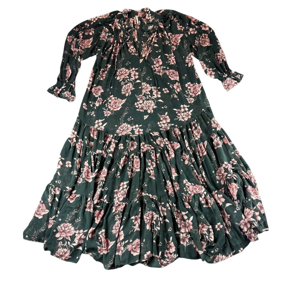 Free People Dress Womens XS Boho Maxi Long‎ Sleeve Tiered Ruffle Floral